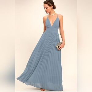 Lulus Women's Party Cocktail Depths of My Love Dusty Blue Maxi Dress Size S